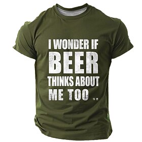 I Wonder If Beer Thinks About Me Too Letter Oktoberfest Beer Fashion Athleisure Men'S 3d Print Street Sports Outdoor T Shirt Black Blue Green Short Sleeve Crew