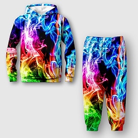 Kinderen Jongens Hoodie  shorts Hoodie-set Kledingset 2-delig Lange mouw Regenboog Verloophelling Afdrukken Straat Sport Vakantie Modieus Comfortabel Stoer Dag