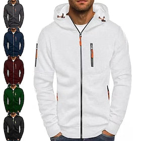 Men's Full Zip Hoodie Sweat Jacket Jacket Black White Wine Army Green Navy Blue Hooded Solid Color Zipper Casual Fleece Cool Casual Big and Tall Winter Spring