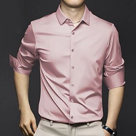 Men's Dress Shirt Black White Pink Long Sleeve Solid - Plain Color Turndown Spring Fall Wedding Going out Clothing Apparel