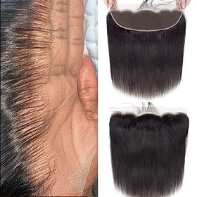 13x4 fechamento frontal de renda orelha a orelha parte livre fechamento de renda brasileira sedosa reta frontal extensão de cabelo humano pré-arrancado fechame