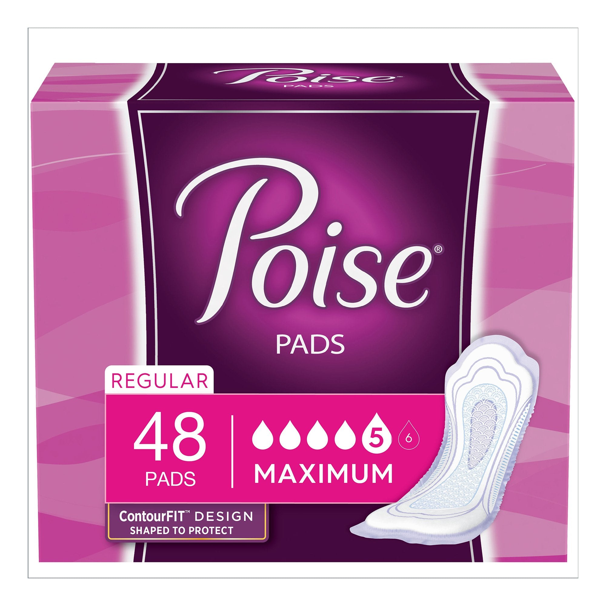 Poise Maximum Bladder Control Pad, 12.9 Inch Length, Pack of 48