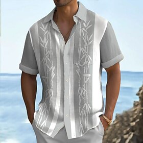 Couleur unie Plantes Arbres - Feuilles Hawaïen Station balnéaire Homme Chemises imprimées Extérieur Vacances Eté Col rabattu Manches courtes Bleu Ciel, Kaki, G