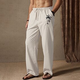 Homens Calça verão Cintura elástica Árvore Coqueiro Conforto Comprimento total Ao ar livre Streetwear Férias Havaiana Branco Azul Micro-Elástica