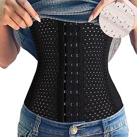 Corset Women's Waist Trainer Shapewears Office Running Gym Yoga Plus Size Creamy-white Black Brown Sport Breathable Hook  Eye Tummy Control Push Up Front Close