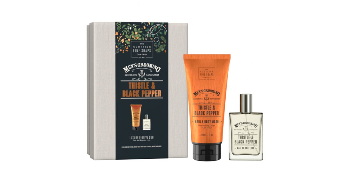 Scottish Fine Soaps Thistle & Black Pepper Luxury Festlig Duo-gavesett for menn dusjgelé 200ml + Eau de Toilette 50ml