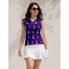 Women's Golf Polo Shirt Golf Clothes White Blue Purple Sleeveless Sun Protection Top Ladies Golf Attire Clothes Outfits Wear Apparel