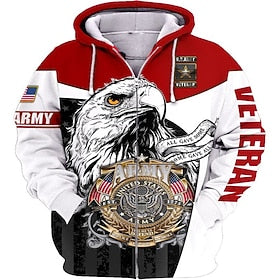 Men's Full Zip Hoodie Jacket Red Hooded Graphic Prints Eagle Zipper Print Sports  Outdoor Daily Sports 3D Print Streetwear Designer Casual Spring   Fall Clothi