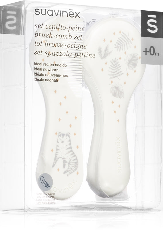 Suavinex Tigers Babysæt Grå 2-delt børste og kam