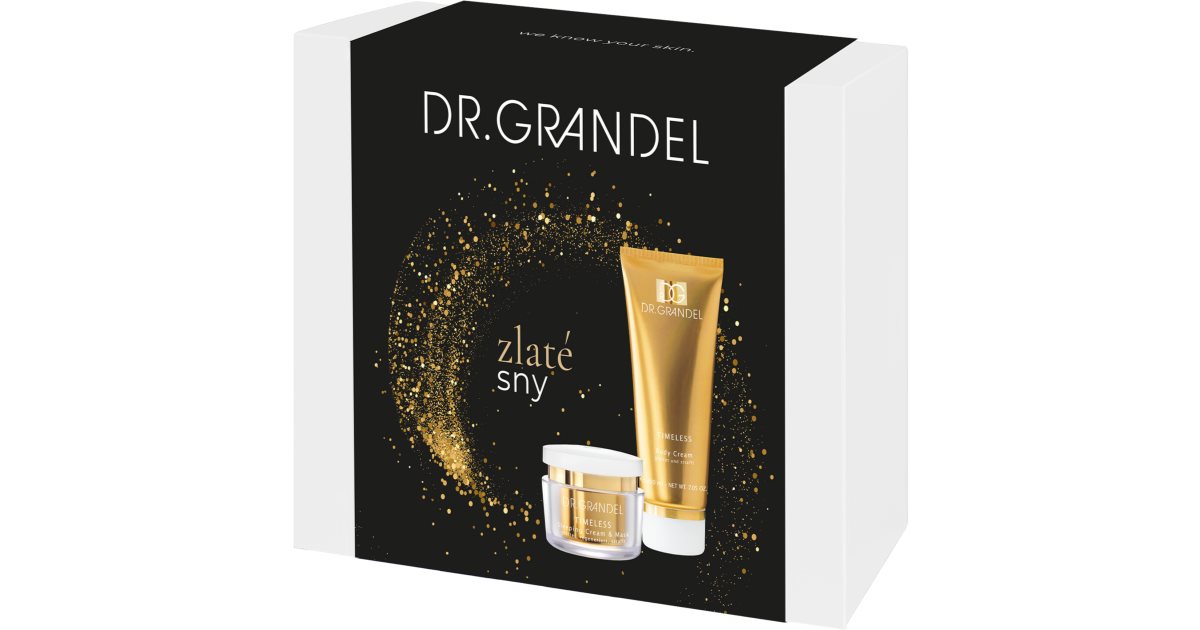 Dr. Grandel Tidlös presentset för ansikte och kropp Luxury Body Cream med Glitter 200ml + maschera och regenererande nattkräm 50 ml