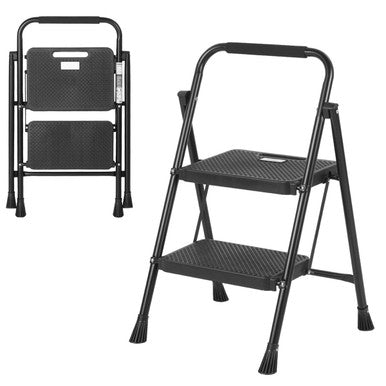 Portable Folding 2-Step Ladder with Anti-Slip Pedal