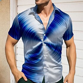Business casual Homens Camisa Social Feriado Verão Primavera Aberto para a Lateral Manga Curta Vermelho, Azul, Roxo S, M, L Cetim Seda artificial Camisa