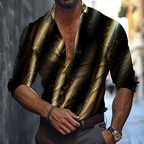 Gráfico Business casual Homens Camisetas impressas Formal Outono Inverno Primavera Verão Aberto para a Lateral Manga Longa Azul, Roxo, Dourado S, M, L Tecido e