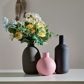 Ensemble de 3 vases en céramique pour arrangements floraux de salon de maison, récipients à fleurs modernes, ensemble décoratif de vase blanc