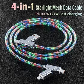 pd27w 100w zinklegering 2-tow 2-sterren oogverblindende streamer snel opladen datakabel 4-in-1 lichtgevende oplaadkabel