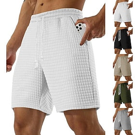 Homens Calções Waffle Shorts de moletom Shorts de basquete Bolsos Com Cordão Cintura elástica Tecido Conforto Secagem Rápida Curto Feriado Praia Final de seman