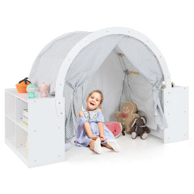 Indoor Wooden Playhouse with Curtain