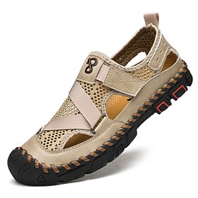 Homme Sandales Crochet Chaussures en cuir Sandales plates Sandales de randonnée en plein air Marche Décontractées Chaussures romaines Plage Extérieur du quotid