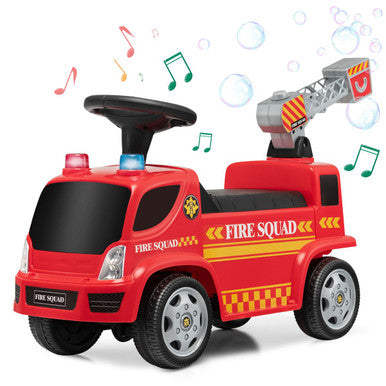 Kids' Foot-to-Floor Fire Truck with Music and Bubble Maker