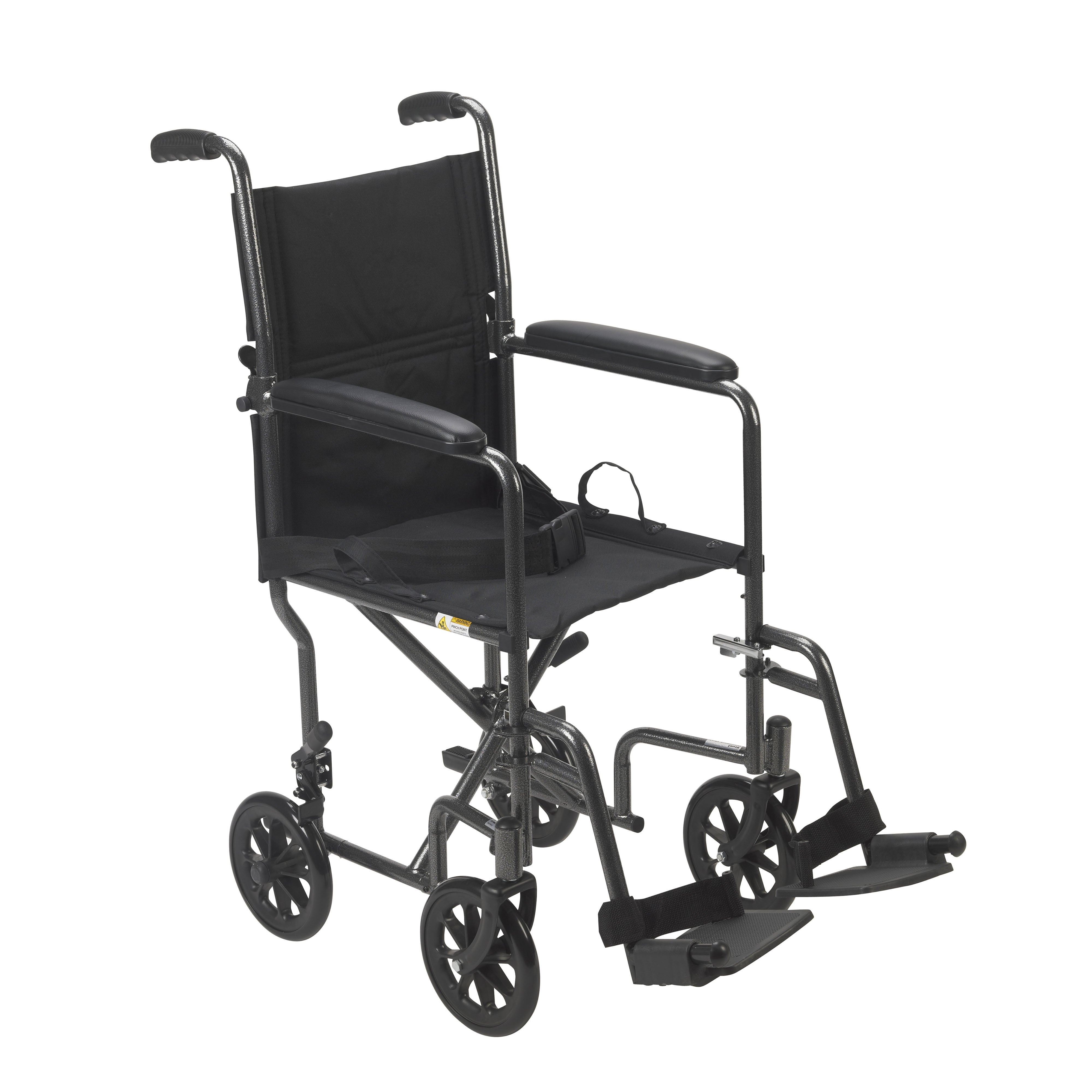 Lightweight Steel Transport Wheelchair, 19", Full Arms