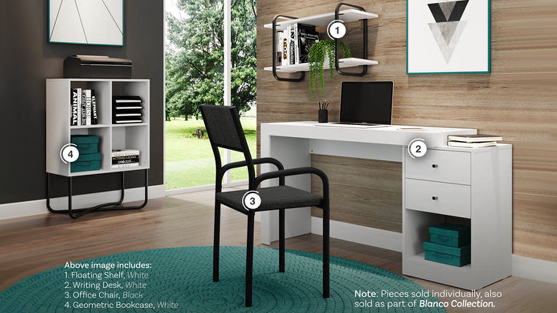 Trio Supply House Modern Geometric Bookcase White