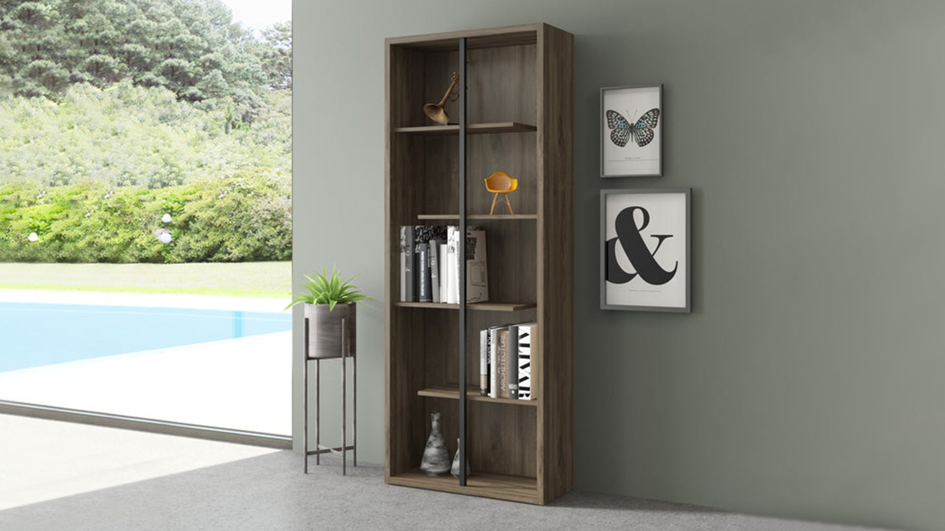 Trio Supply House Standard 5-Tier wooden bookcase Walnut