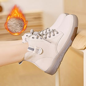 Mulheres Tênis Sapatos de papai Tênis cano alto Ao ar livre Diário Côr Sólida Botas Botas Tornozelo Inverno Tachas Ziper Sem Salto Ponta Redonda Casual Confort