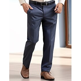 Homens Social Calças Calças de Terno Bolsos Perna reta Tecido Conforto Macio Comprimento total O negócio Diário Moda Roupa de rua Preto Azul Marinha