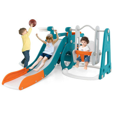 5-in-1 Kids' Slide and Swing Set with Mini Bus and Basketball Hoop