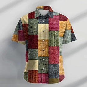 Retro Moda Casual Homens Camisa Social Diário Feriado Verão Aberto para a Lateral Manga Curta Multi cores S, M, L Poliéster Camisa