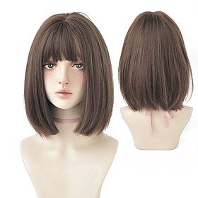 Brown Wigs for Women Black Short Bob Wig for Girl Daily Wear Synthetic Wig New Style Natural Supple Summer Heatresistant Wig with Bangs ChristmasPartyWigs