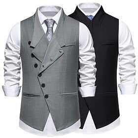 Homens Colete Gilet Roupa Diária Férias Para Noite Vintage Moda Primavera  Outono Botão Poliéster Confortável Tecido Não Trespassado Decote V Normal Preto Cinz