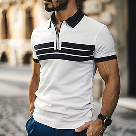 Listrado Homens Business casual 3D Imprimir Camiseta Polo Rua Diário Feriado Poliéster Manga Curta Aberto para a Lateral Camisas polo Branco Primavera Verão S