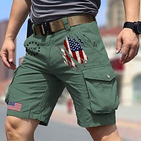Homens Bermuda Cargo Com Cordão Bandeira Bandeira americana Bandeiras Resistente a rugas Comprimento do joelho Ao ar livre O negócio Diário Moda Designer Verde