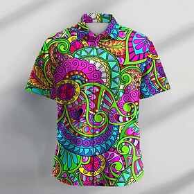 Floral Casual Homens Camisa Social Festa Diário Feriado Verão Aberto para a Lateral Manga Curta Roxo S, M, L Poliéster Camisa