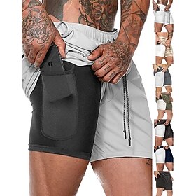 Homme Short Running Course Shorts de Gym 2 en 1 avec poche téléphone Bas Sport extérieur Athlétique Respirable Séchage rapide Evacuation de l'humidité Yoga Apt