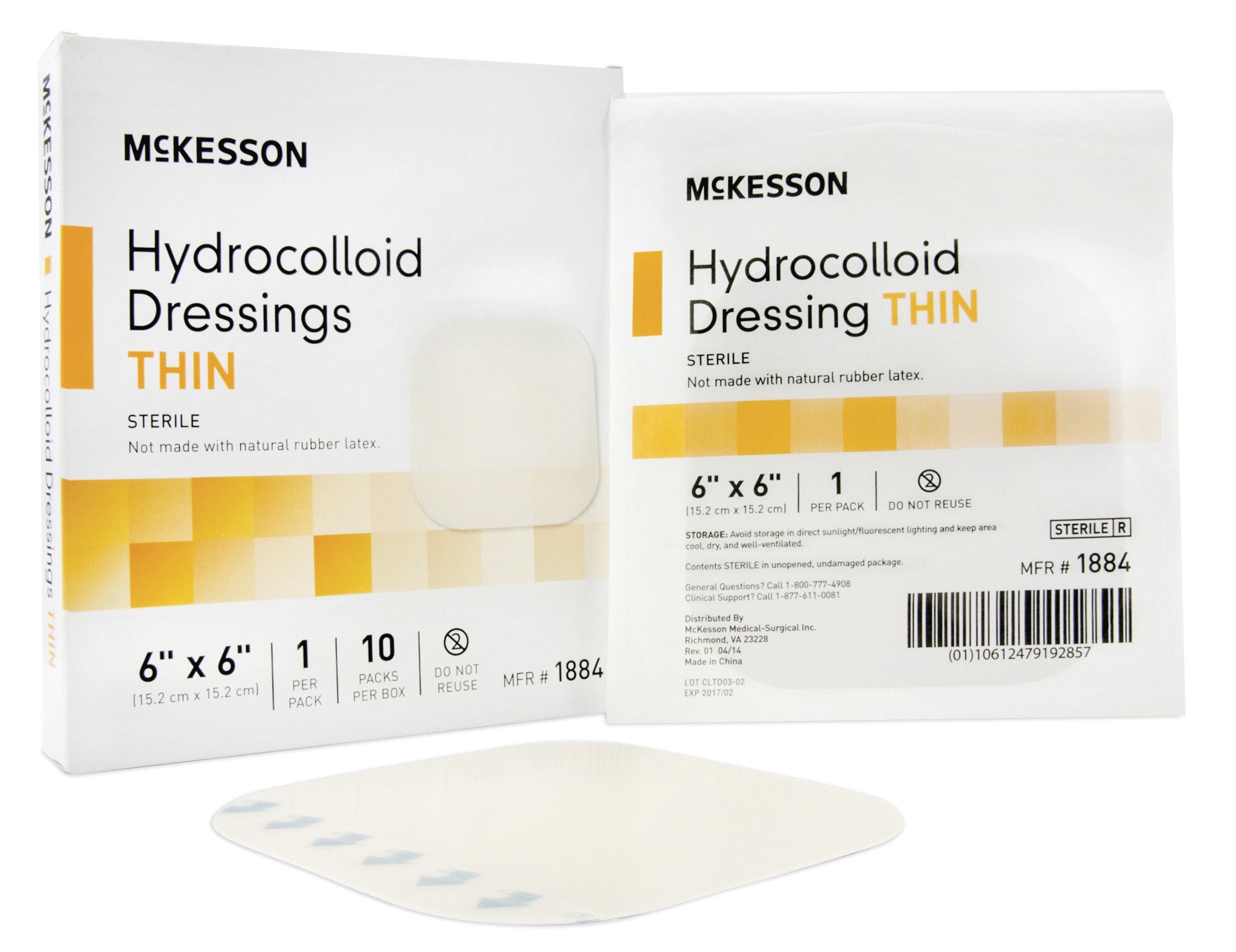 McKesson Hydrocolloid Dressing Thin, 6" x 6" Square, 200 Each - Case