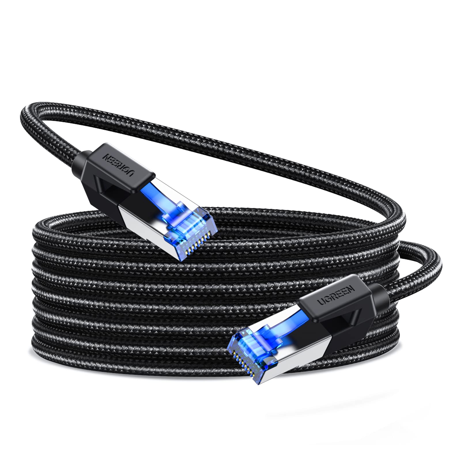 UGREEN Cat 8 Ethernet Cable 50FT, High Speed Braided 40Gbps 2000Mhz Network Cord Cat8 RJ45 Shielded Indoor Heavy Duty LAN Cables Compatible for Gaming PC PS5 PS4 PS3 Xbox Modem Router 50FT