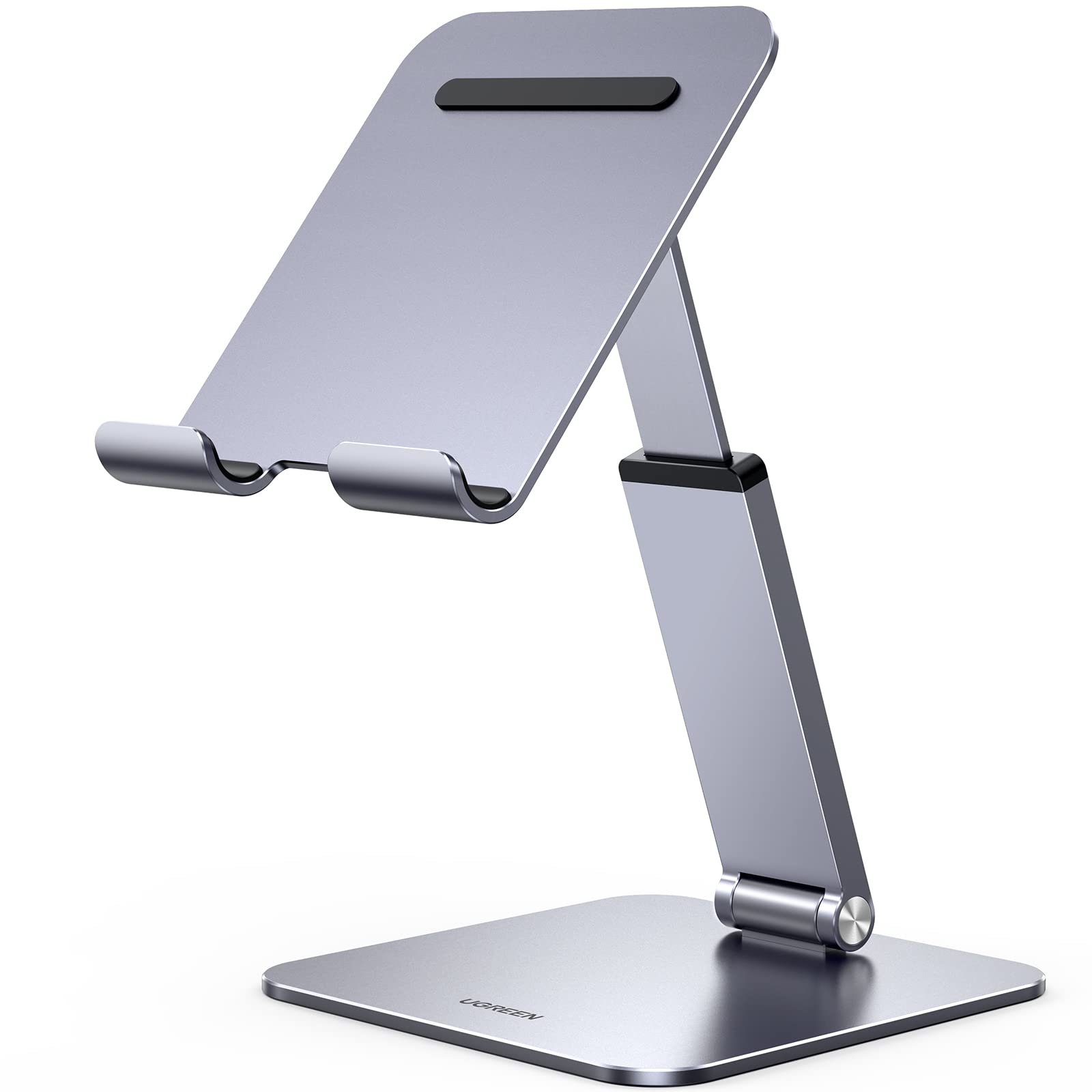 UGREEN Tablet Stand Holder for Desk Height Adjustable Aluminum Foldable Desktop Tablet Holder Wide Base Dock Multi-Angle Riser Compatible with iPad Pro 12.9, 11, 10.5 Air Mini 6 5 4 3 2, Grey
