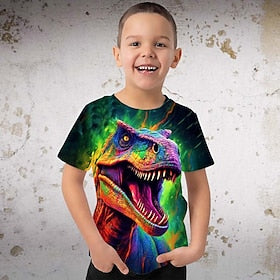 Para Meninos 3D Gráfico Animal Dinossauro Camisa Manga Curta Impressão 3D Verão Primavera Ativo Esportes Moda Poliéster Infantil 3-12 anos Ao ar livre Casual D