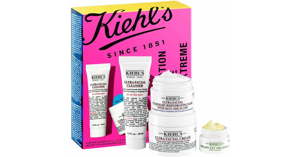 Kiehl's Ultra Facial Kvinders Gavesæt 24 Hour Facial Moisturizer 50ml + Gentle Cleansing Gel for Alle hudtyper 30ml + Avocado Eye Contour 7ml +  Masch