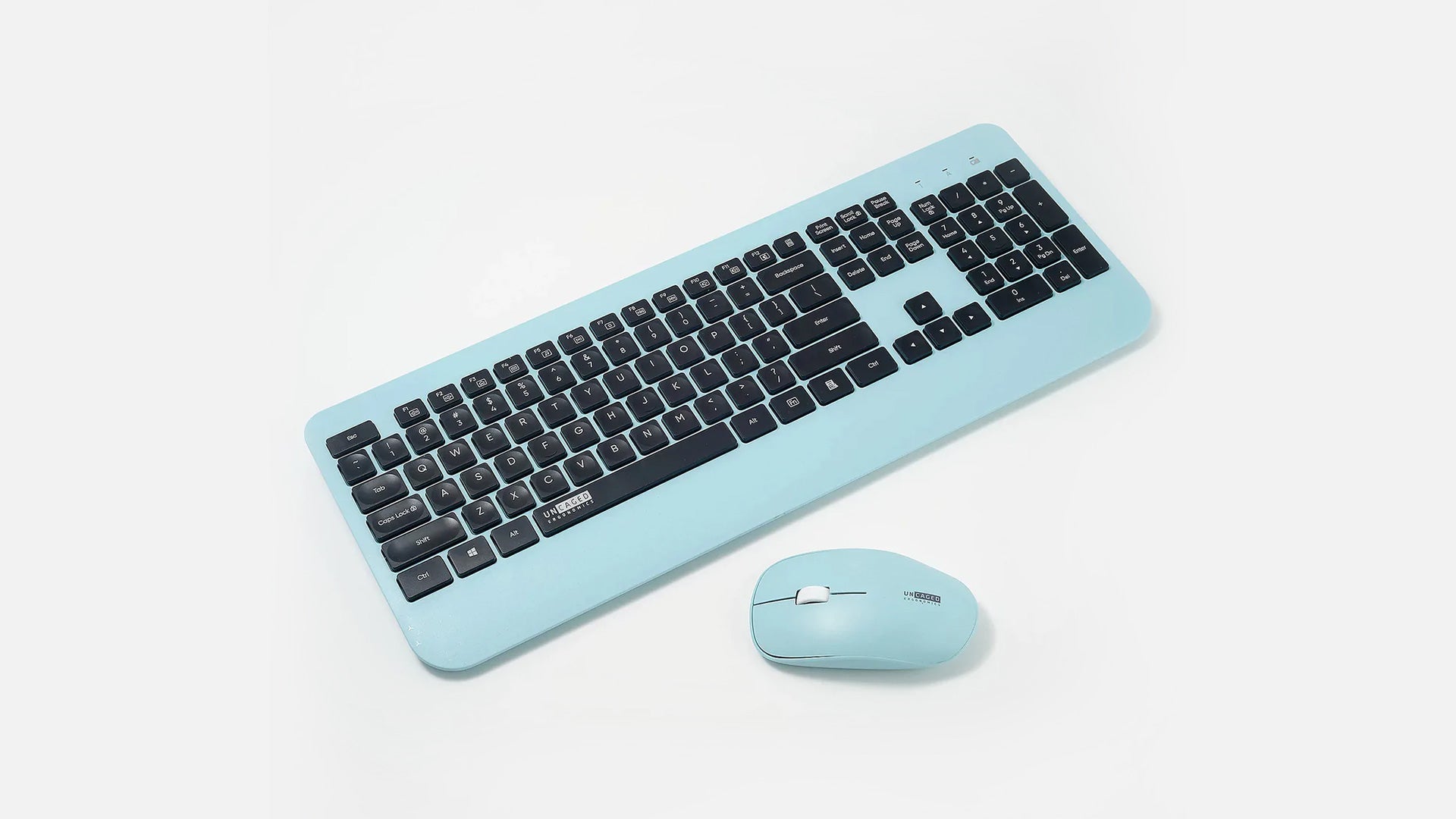 Uncaged Ergonomics KM1 Wireless Keyboard and Mouse: Smooth Typing Keys Light Blue