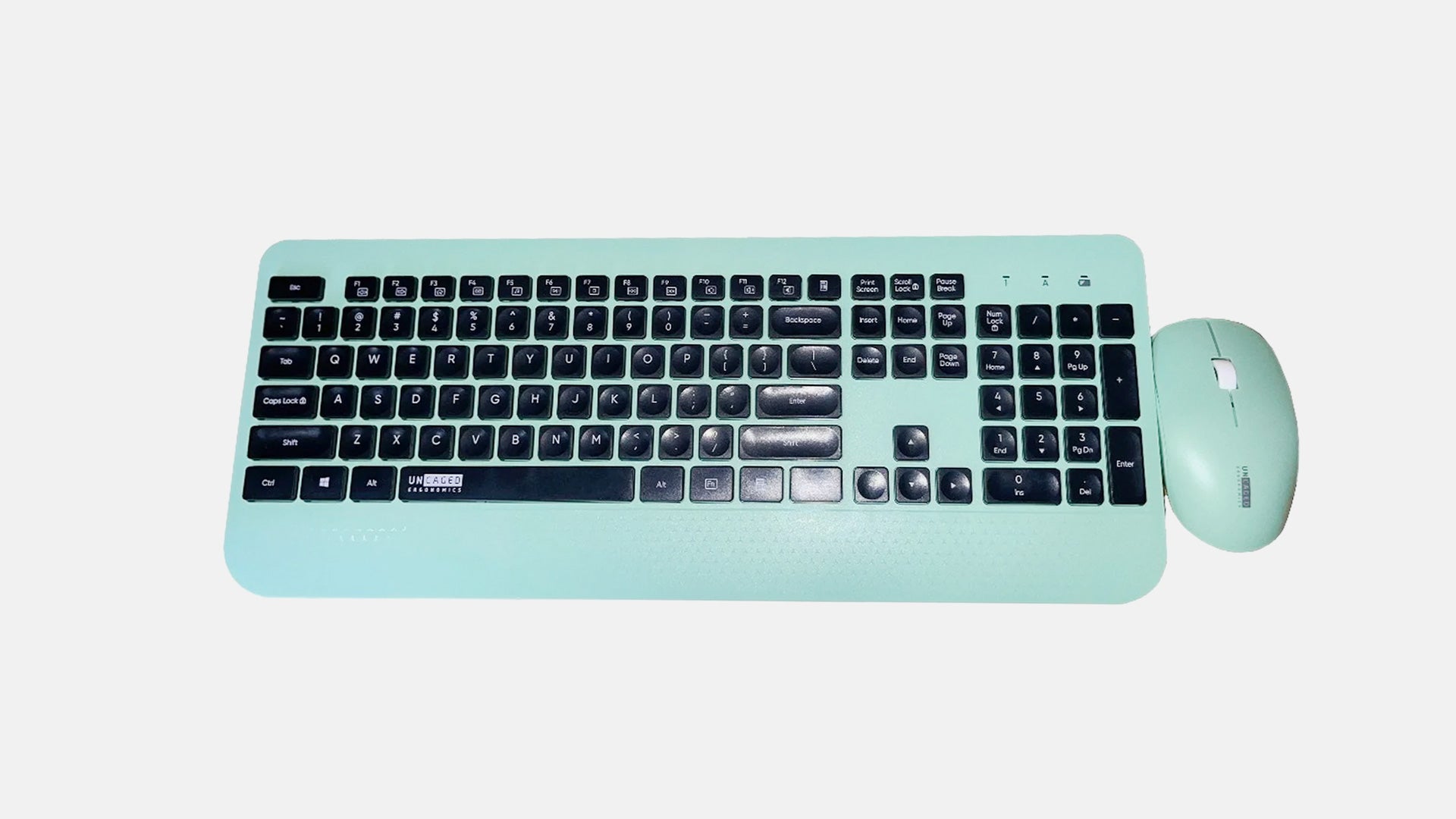 Uncaged Ergonomics KM1 Wireless Keyboard and Mouse: Smooth Typing Keys Mint Green