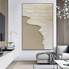 conjunto de 2 pinturas a óleo de arte texturizada 3D feitas à mão de meados do século abstrato branco neutro decoração pintura artesanal pintura de gesso marro