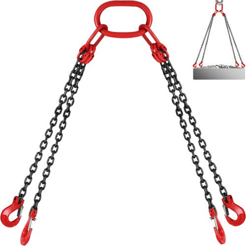 VEVOR Chain Sling 9-32" X 4.5" Engine Lift Chain G80 Alloy Steel Engine Chain Hoist Lifts 3 Ton with 4 Leg Grab Hooks and Adjuster