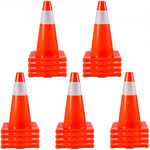 VEVOR 20Pack 18" Traffic Cones, Safety Road Parking Cones PVC Base, Orange Traffic Cone with Reflective Collars, Hazard Construction Cones for Home Tr