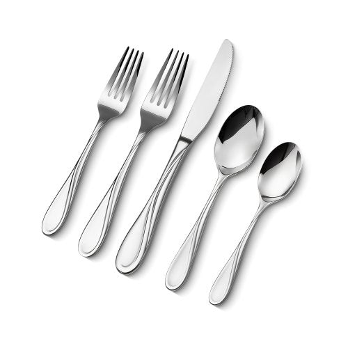 VEVOR 45-Piece Silverware Set, Food-Grade Stainless Steel Flatware Utensils, Mirror Finished Cutlery Set, Dishwasher Safe Eating Tableware for Kitchen