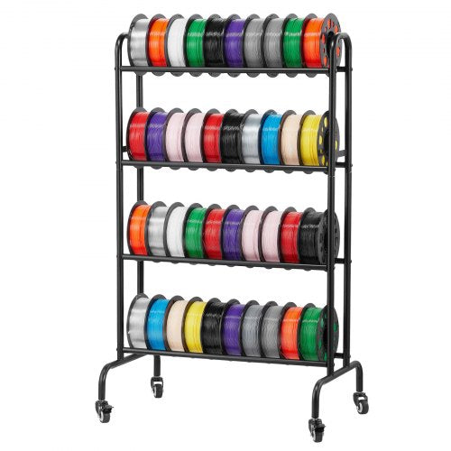 VEVOR 3D Printer Filament Storage Rack, 4 Tier Heavy Duty Storage Shelf, Rolling Filament Spool Holders Racks with Wheels, Filaments Organzied for 3D