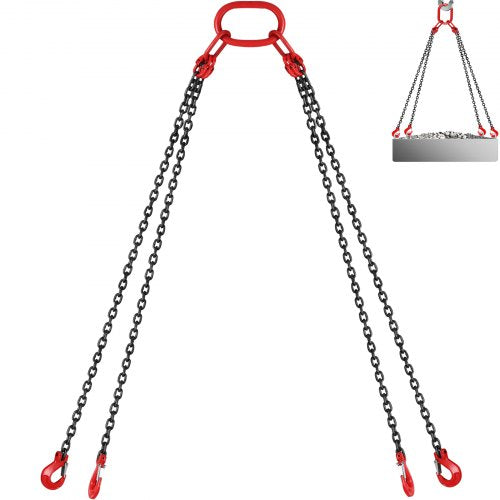 VEVOR 10FT Chain Sling 5-16 Inch X 10 FT Engine Lift Chain G80 Alloy Steel Engine Chain Hoist Lifts 3 Ton with 4 Leg Grab Hooks and Adjuster Used in M