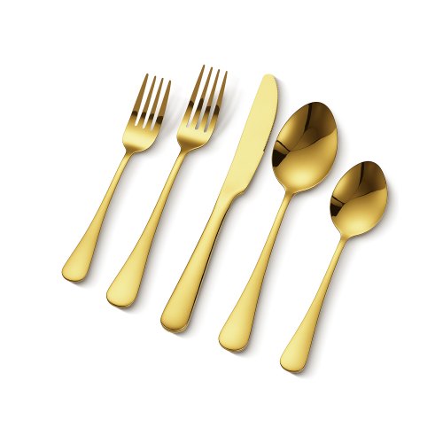 VEVOR 60-Piece Gold Silverware Set, Food-Grade Stainless Steel Flatware Utensils for 12, Mirror Finished Cutlery Set, Dishwasher Safe Eating Tableware